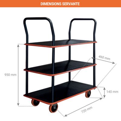 Servante 3 plateaux en acier laqué - Charge max 120 kg - SED3