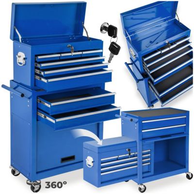 Servante d'atelier 10 compartiments spacieux verrouillables avec tapis antidérapant bleu