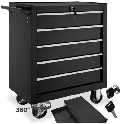 Servante d'atelier 5 tiroirs spacieux verrouillables avec tapis antidérapant noir