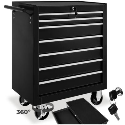 Servante d'atelier 7 tiroirs spacieux verrouillables avec tapis antidérapant noir