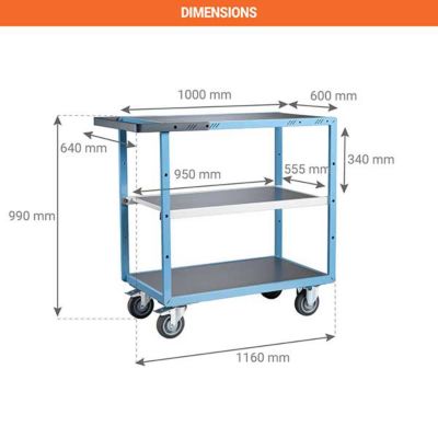 Servante d'atelier industrielle - 3 plateaux tôle 1000x600mm - Charge max 400kg - 880702342