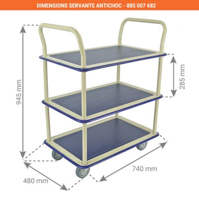 Servante polyvalente anti-chocs - 3 plateaux / Cap. 200kg - 885007682