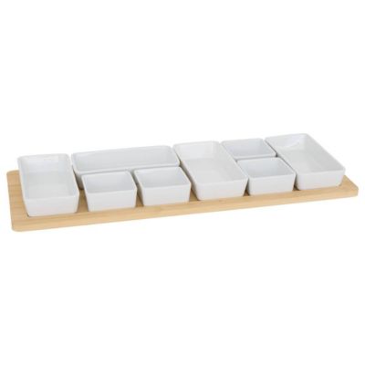 Service apéritif Bambou 9 pièce(s) blanc L58xp22xH5cm - Atmosphera Créateur d'intérieur