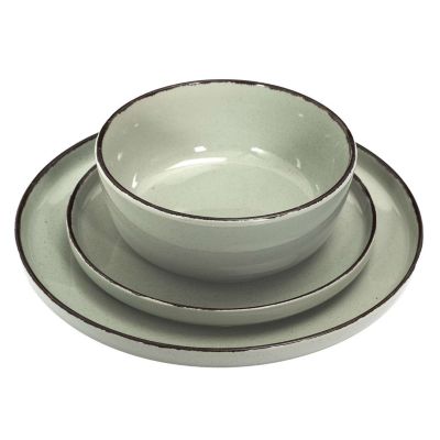 Service vaisselle en grès 12 pièces Vert, H. 2.6 cm, AU GRES DU TEMPS