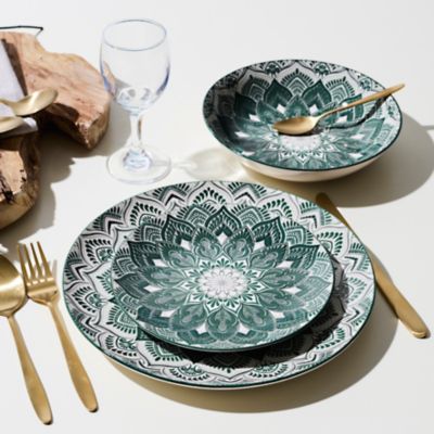 Service Vaisselle - HOME DECO FACTORY - Mandala - 12 Pièces - Vert