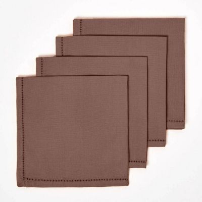 Serviette de table en coton - Lot de 4 - chocolat - HOMESCAPES - Lavable en machine