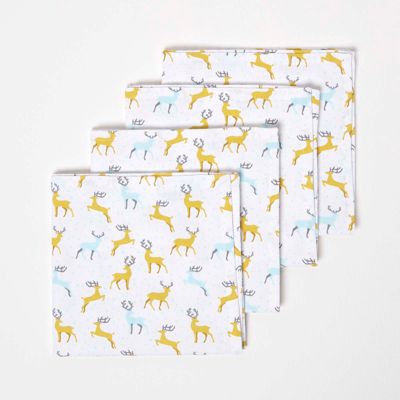 Serviette de table noël en coton - Lot de 4 - cerfs majestueux - HOMESCAPES - Lavable en machine