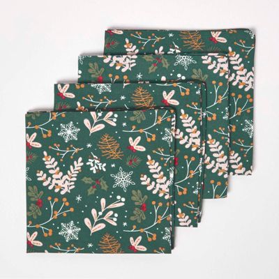 Serviette de table noël en coton - Lot de 4 - forêt festive - HOMESCAPES - Lavable en machine