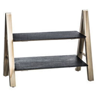 Serviteur 2 niveaux en ardoise et bois Noir, L. 32.5 x l. 18 x H. 25.5 cm