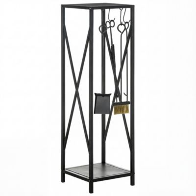 Serviteur de cheminée avec range bûches colonne métal noir 34 x 34 x 111 cm