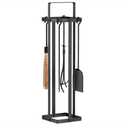 Serviteur de cheminée design 4 pièces brosse pelle pince tisonnier métal époxy noir