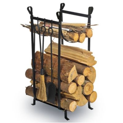 Serviteur  Porte-Bûches en Métal Noir - Support Bois de cheminée avec pince, pelle et balai - Design Moderne & Compact