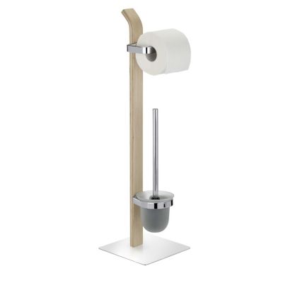 Serviteur WC avec brosse en inox et bois Gris, L. 20 x l. 20 x H. 71 cm, SAMONA