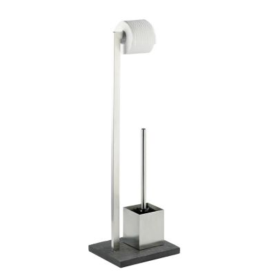 Serviteur WC effet ardoise avec porte-rouleau et brosse Gris foncé, L. 23 x l. 19.5 x H. 73.5 cm, SLATE