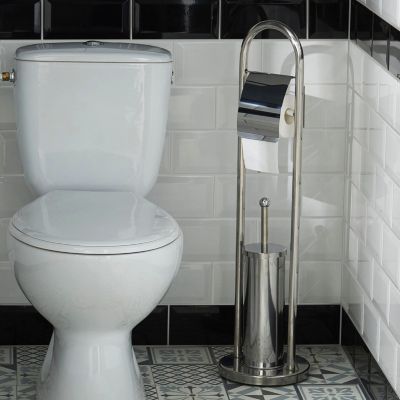Serviteur WC GoodHome Borgia en inox l.20,5 x P.20,5 x H.79,5 cm