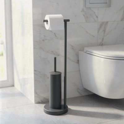 Serviteur WC GoodHome Elland en acier coloris ébène l.19 x P.19 x H.68,5 cm