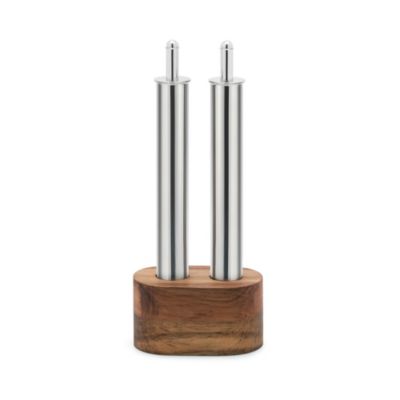 Set 2 pièces huile et vinaigre inox avec socle en bois