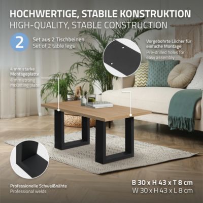 Set 2 pied de table acier noir 30 x 43 cm support rectangulaire style industriel