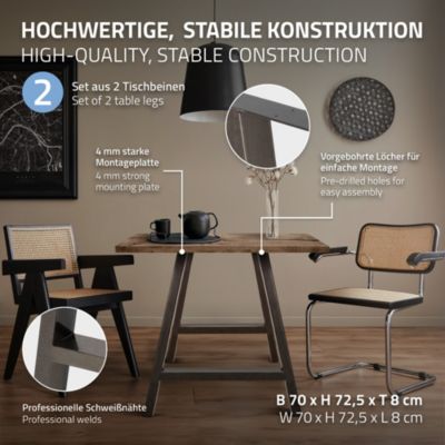 Set 2 pieds de table piètement meuble cadre banc design A acier 69,5 x 72,5 cm
