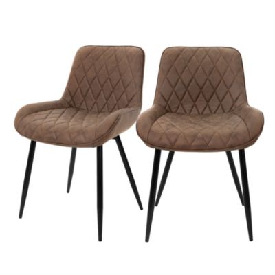 Set 2x chaises de salle à manger fauteuils de cuisine marron pieds en métal
