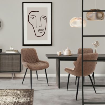 Set 2x chaises de salle à manger fauteuils de cuisine marron pieds en métal
