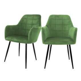 Set 2x chaises de salle à manger rembourré velours vert sauge fauteuils moderne