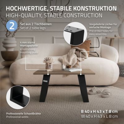 Set 2x pieds de table 80 degrés châssis de table noir design industriel 40x43 cm