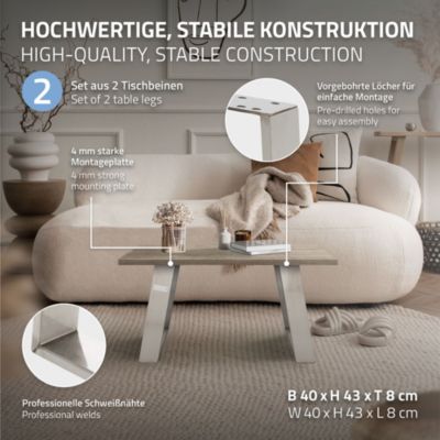 Set 2x pieds de table 80 degrés châssis de table style industriel argent 43 cm