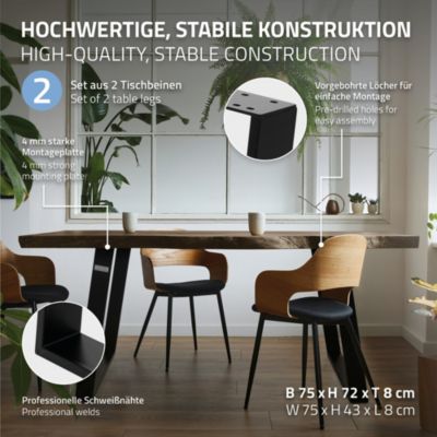 Set 2x pieds de table 80 degrés châssis de table style industriel noir 75x72 cm