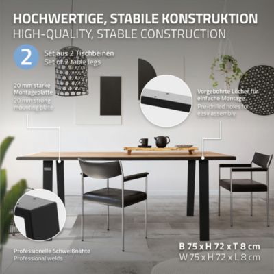 Set 2x pieds de table Loft acier noir patins de table style industriel 75x72 cm