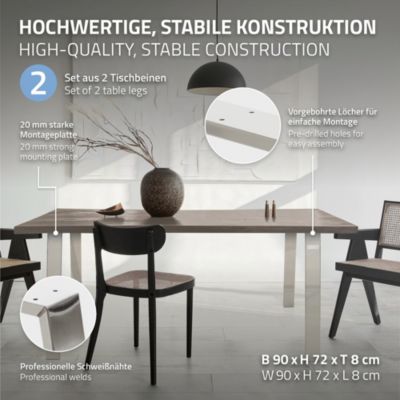 Set 2x pieds de table Loft style industriel pietements de table argent 90x72 cm
