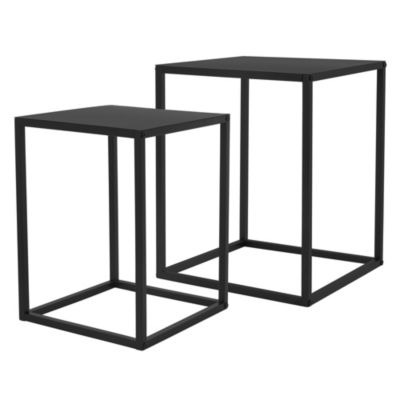 Set 2x supports de fleurs moderne pot à plantes en métal noir tabouret à fleurs