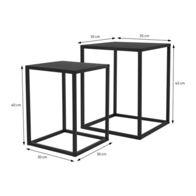 Set 2x supports de fleurs moderne pot à plantes en métal noir tabouret à fleurs