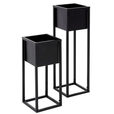 Set 2x supports plantes surélevé pots noir jardinière carré métal 21x50/70x21cm