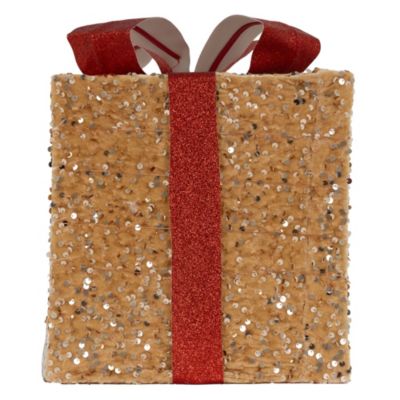 Set 3 boîtes cadeaux de Noël avec LED décoration illuminée marron/rouge minuteur