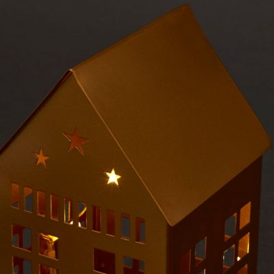 Set 3 mini maison métal LED blanc chaud