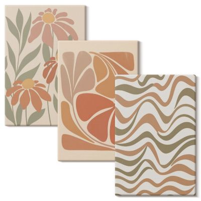 Set 3 Tableaux Toile Tendue Wallfluent 20x30 cm Fleurs Abstraites Pastel Petit Format Accents Déco Cuisine