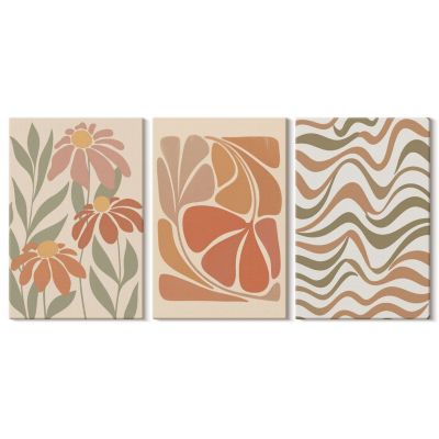 Set 3 Tableaux Toile Tendue Wallfluent 20x30 cm Fleurs Abstraites Pastel Petit Format Accents Déco Cuisine