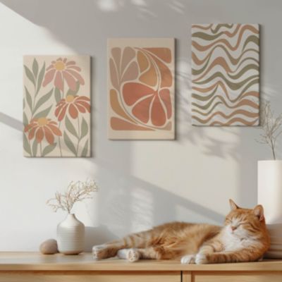 Set 3 Tableaux Toile Tendue Wallfluent 20x30 cm Fleurs Abstraites Pastel Petit Format Accents Déco Cuisine