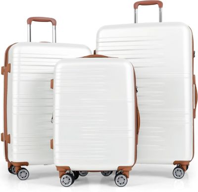 Set 3 Valises Roulettes, Cabine Rigide Extensible Poignée Télescopique, Bagages Cabine Serrure TSA, Housse