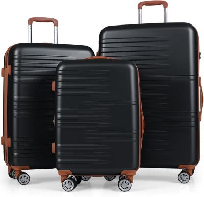 Set 3 Valises Roulettes, Valise Cabine Rigide Extensible Poignée Télescopique, Bagages Cabine Serrure TSA ,Housse