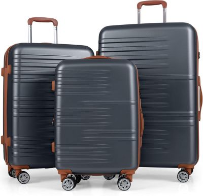 Set 3 Valises Roulettes, Valise Cabine Rigide Extensible Poignée Télescopique, Bagages Cabine Serrure TSA Housse