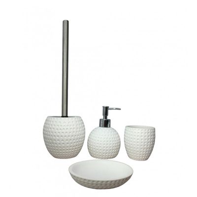 Set 4 accessoires salle de bain rond blanc - JULIA