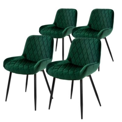 Set 4 chaises de salle à manger rembourrées assise dossier vert foncé velours