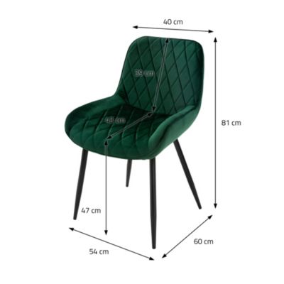 Set 4 chaises de salle à manger rembourrées assise dossier vert foncé velours