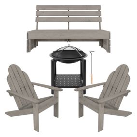 Set 4 pcs meuble de jardin avec banc et chaises Adirondack en bois + bol de feu