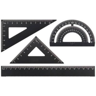 Set 4 rapporteurs d'angle et règles en aluminium Donau Elektronik MLAS4, rangement inclus