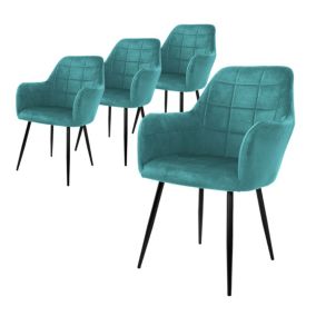 Set 4x chaises salle à manger/cuisine velours pétrole fauteuils retro/moderne