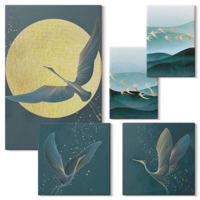 Set 5 Tableaux Toile Tendue Wallfluent Paysages Abstraits De Vagues D ...