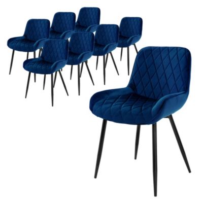 Set 8 chaises de salle à manger rembourrées assise dossier bleu foncé velours